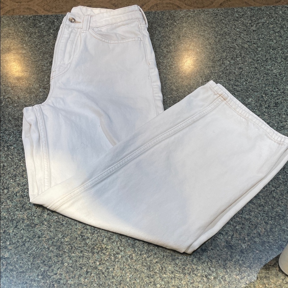 &Denim Women's White 5 Pocket Jeans Wide Leg Ultra High Waist